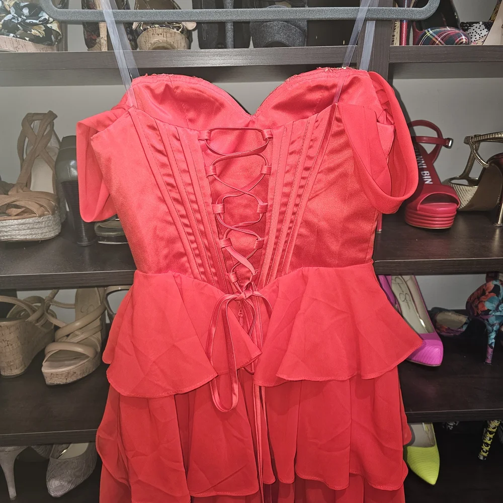 Red Ruffled Party Dress - Picture 3 of 4